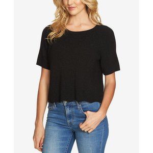 NWT Womens Size XS Small Large 1.State Silver Scalloped Hem Knit Cropped Sweater